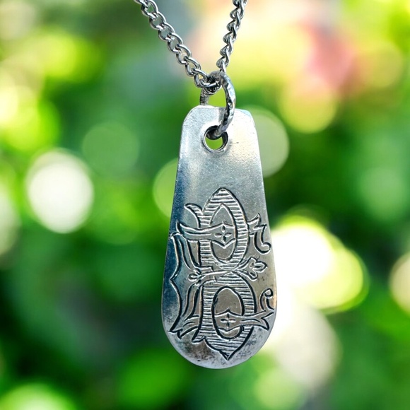 Vintage Silver Spoon Monogrammed Letter B Artisan Pendant with 925 Rope Necklace - Picture 12 of 14